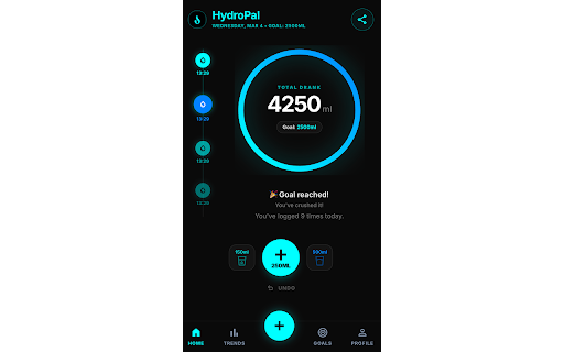 HydroPal :: Stay hydrated with HydroPal right from your side panel.