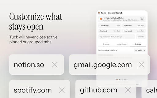 Tuck :: Snooze tabs and auto-close inactive ones