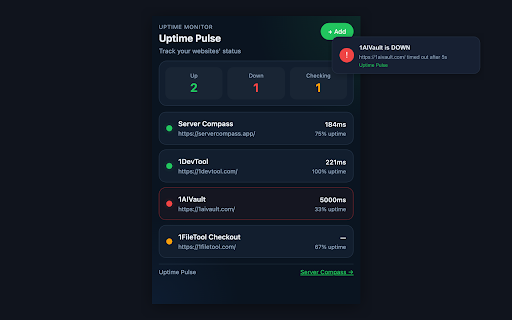 Uptime Pulse - Website Uptime Monitor :: Monitor website uptime and response times from your browser. Get instant alerts when sites go down.