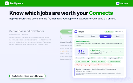 Replyze: Your AI Copilot for LinkedIn & Upwork :: Founders spot leads, freelancers win jobs. Replyze scores what's worth your time and writes replies & proposals in your voice.
