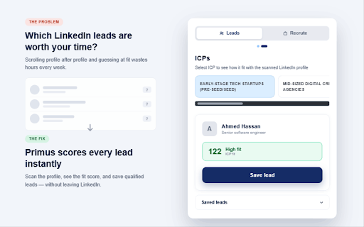 FastAutomate — PrimeLeads :: Sovereign Intelligence for LinkedIn — instant profile evaluation powered by Primus.