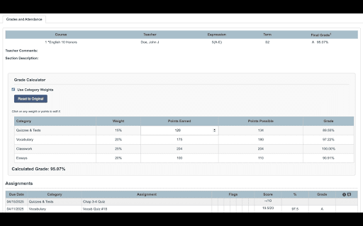 PowerSchool Grade Calculator :: Calculate grades and GPA in PowerSchool with persistent weight storage