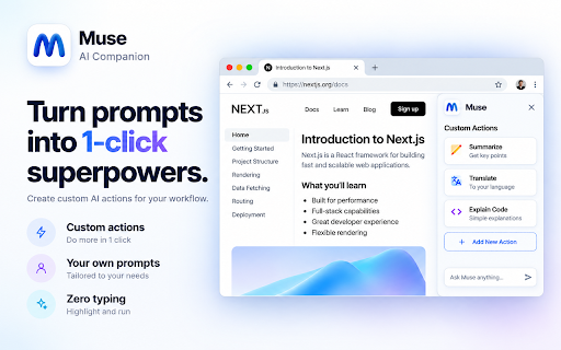 Muse AI Companion - Personal Agent & Browser Assistant :: AI Browser Agent & Voice Assistant — summarize, explain. YouTube Summarizer, AI Email Assistant. All-in-one AI for the web.
