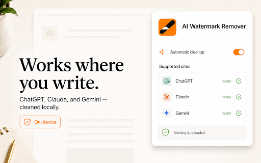 AI Watermark Remover :: Remove hidden Unicode markers from copied text and clean image metadata locally without uploads.
