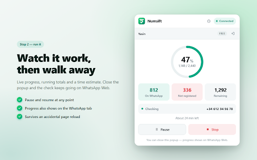 Numsift — Bulk WhatsApp Number Checker & Validator | Export to Excel :: Bulk check which numbers are on WhatsApp. Validate lists, filter by country, spot business accounts, export to Excel or CSV.