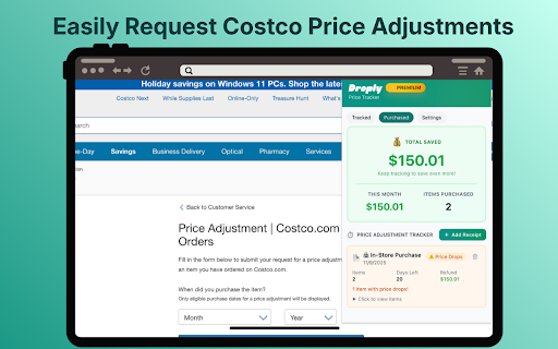 Droply: Costco Price Adjustment Tracker :: Droply helps you get money back on your Costco purchases by tracking prices and alerting you when an item becomes eligible for a…