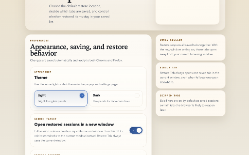 Live Tabs - Session Saver :: Save, pin, organize, and restore local tab sessions from a simple popup.