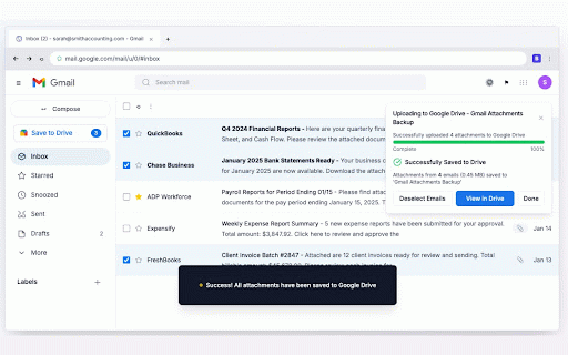 Bulk-Save Gmail Attachments :: Save time by downloading or saving to Drive all attachments from selected emails in one click