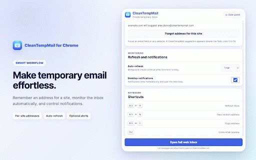 CleanTempMail - Temp Mail & Disposable Email :: Create, manage, and monitor CleanTempMail temporary inboxes.