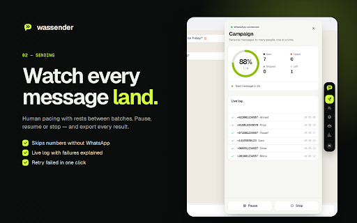 Wassender — Bulk Sender & Auto-Reply for WhatsApp :: Personalized WhatsApp Web campaigns from Excel, auto-replies, templates and delivery reports — in one quiet side panel.