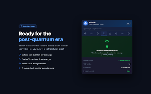 Bastion :: Bastion — Browser Security Shield: anti-fingerprint, anti-phishing, quantum-ready TLS, token scanner, tracker blocker