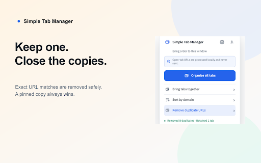 Simple Tab Manager :: Bring tabs together, remove duplicate URLs, and sort them by domain.