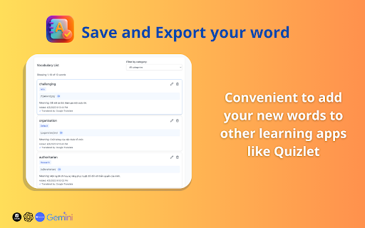 Vocab Saver :: Save vocabulary words while browsing the web with flashcards and matching games. Organized by categories with pronunciation support.