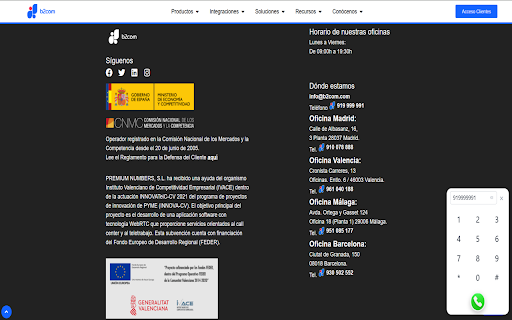 b2com ClickToContact :: Identifica números de teléfono, permite llamar vía API y enviar WhatsApp.