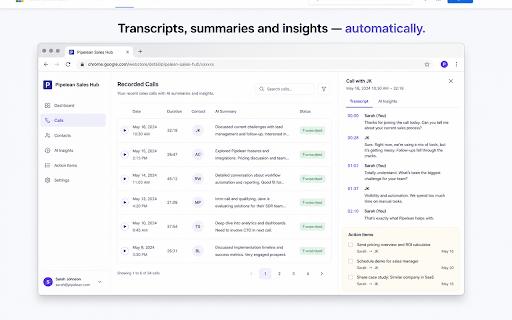 Pipelean.io — Automate Calls Transcripts and Get Insights :: Registra l'audio delle tue call e inviale al Sales Hub di Pipelean per trascrizione e analisi AI.