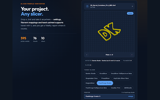 NozzleBuddy Convert :: Send sliced 3MF files from model sites to NozzleBuddy — convert across 10 slicers & hundreds of printers, full-spectrum included.