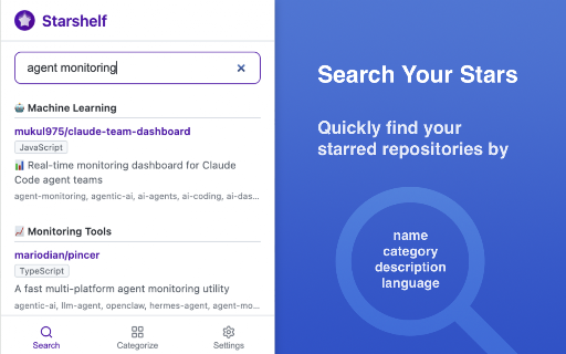 Starshelf :: Auto-categorize GitHub starred repos with AI