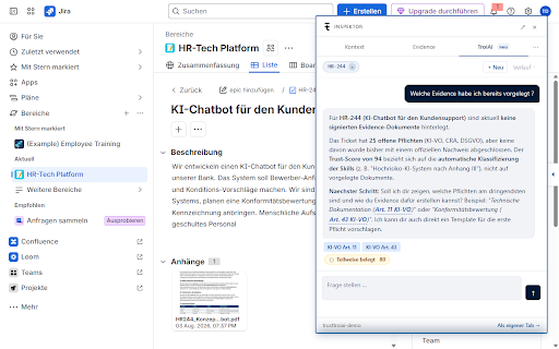 TrustTroiAI Inspektor :: Compliance-Inspektor für dein Jira. Erkennt vor Ort, was gilt.