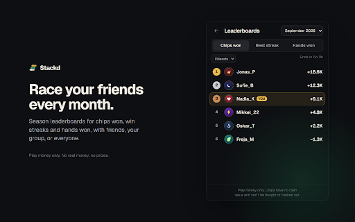 Stackd: Play-Money Blackjack, Poker & Roulette :: Play money only. No real money, no prizes, chips can't be bought or cashed out. Blackjack, Hold'em and roulette with friends.
