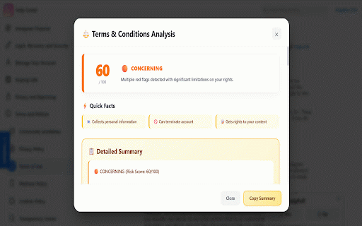 ClearTerms - T&C Summarizer :: Automatically detect and summarize Terms & Conditions with AI-powered analysis