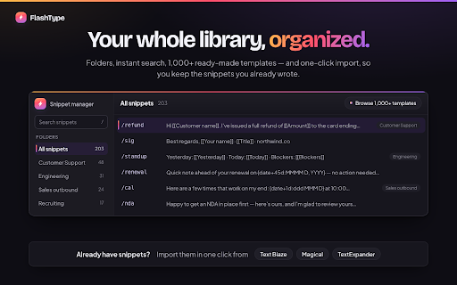 FlashType — Free Text Expander & Snippets :: Unlimited free text snippets that expand anywhere. No account, no limits. Import from Text Blaze, Magical & TextExpander.