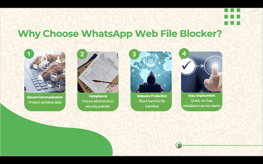 WhatsApp Web - File Upload and Download Blocker :: Enhances WhatsApp Web with privacy features: disables file upload, paste, right-click, attachment button, and removes distractions.