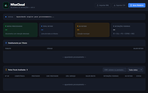 NfseCloud – Portal NFS-e :: Baixe XMLs e PDFs de NFS-e emitidas e recebidas direto do portal nfse.gov.br. Filtre por período, comprima em zip e gere relatórios.