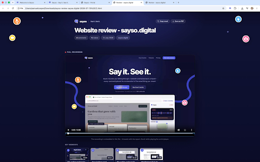 Sayso - Voice website reviews :: Talk through any website. Every sentence becomes a screenshot pinned to the exact element - then export a client-ready report.