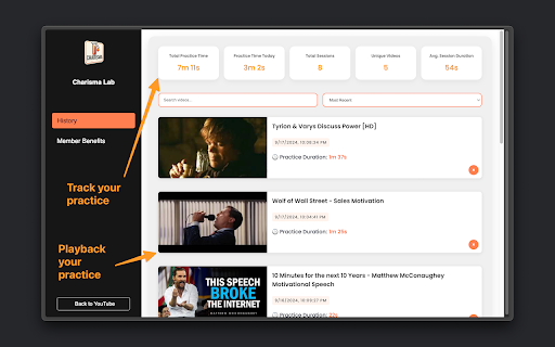Charisma Lab :: Build your charisma! Practice speaking alongside YouTube videos, analyze your voice, and effortlessly improve .