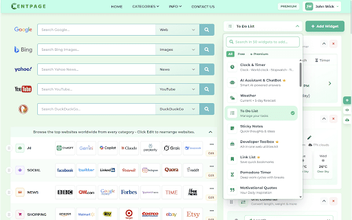CentPage – Productivity New Tab | Internet StartPage :: Turn every new tab into a powerful productivity dashboard with bookmarks, widgets, search, notes, and more.