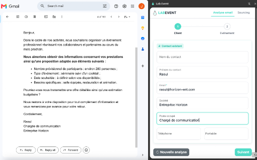 Lab Event :: Grâce à Lab Event, vous pouvez créer des événements directement à partir de vos emails et sourcer vos prestataires.