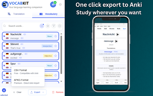 VocabKit :: Translate text with AI-powered context on any site, pdf, or image. Save words and export to Anki for studying.