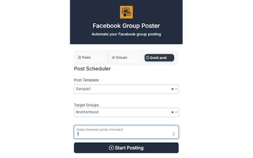 Facebook Groups Auto Poster | Post Scheduler & Automation Assistant :: Auto-post in multiple Facebook groups. Save time with automation, link sharing, and content scheduling.