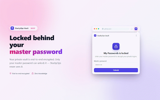 StackyOps Vault :: Fill logins from your StackyOps organization vault on matching sites — securely, over your org's own audit trail.