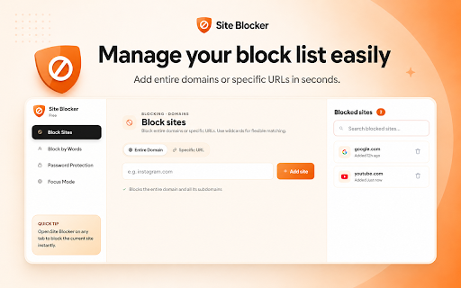 Site Blocker :: Use Site Blocker to block websites on chrome and stay focused with a pomodoro timer app and focus timer for productivity