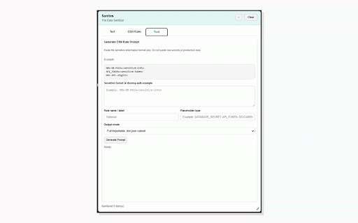 Sanitas — The Data Sanitizer :: Sanitize sensitive text locally before supported AI chats, then restore placeholders locally.