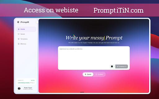 PromptIT — Improve Your Prompts :: Instantly upgrade weak prompts into structured, high-quality prompts inside your favourite AI chat.