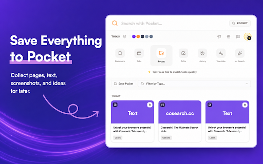 Cosearch - Search Tabs, Bookmarks & History :: AI bookmark manager, tab organizer, and browser history search. Save pages, capture screenshots, and manage todos with Cosearch.