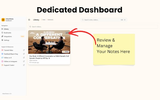 VideoNotes: Take Notes, Bookmark, and Learn Distraction-Free on YouTube :: Enhance your learning on YouTube with timestamped notes and bookmarks, and stay focused by hiding distractions.