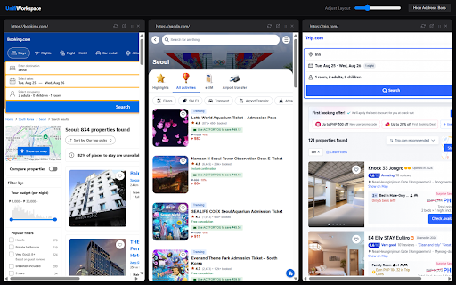 UnifiWorkspace :: A seamless multi-pane productivity canvas workspace for simultaneous browsing.