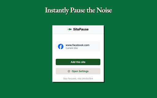 SitePause - Block and Delay Addictive Sites :: Boost your productivity with an intentional, customizable pause before opening distracting websites. Regain your focus.