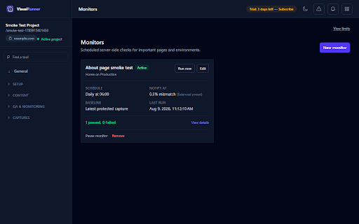 VisualRunner :: Configure and launch localization screenshot QA capture jobs from the current page.