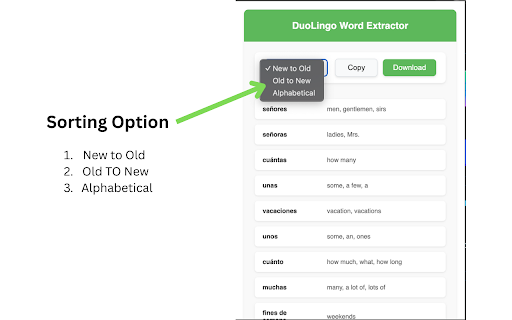 DuoLingo Word Extractor :: Extract words and meanings from Duolingo and view them in a simple table