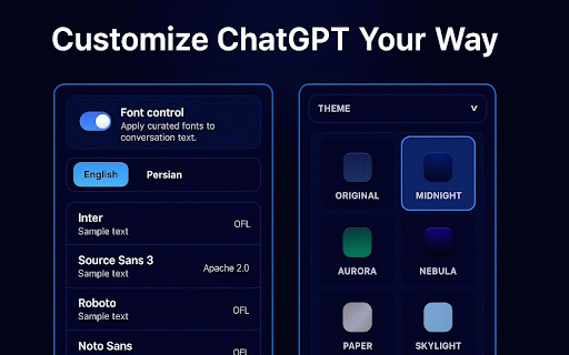 GPT Enhancer: Export, Themes, Prompts & RTL for ChatGPT :: Enhance ChatGPT with themes, fonts, KaTeX copy, prompt library, and chat export — lightweight and private.