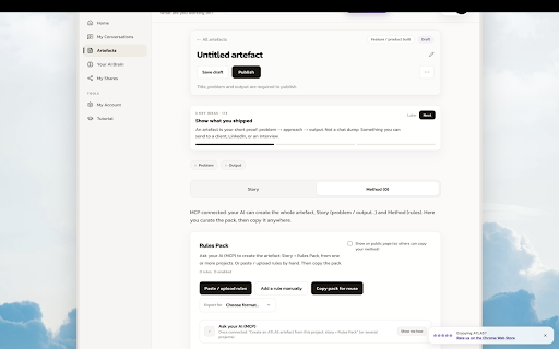 ATLAS - AI Memory Layer :: Capture AI chats in one click. Search decisions and tasks later. Build portable Artefacts via MCP. No full transcript stored.