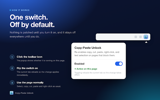 Copy-Paste Unlock :: Re-enables copy, cut, paste, right-click, and text selection on pages that block them.