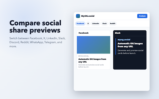 Open Graph Checker & OG Image Preview :: Check Open Graph tags, OG images, meta tags, and social previews from Chrome's side panel.