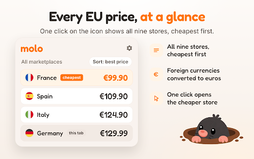 Molo — Amazon EU Price Compare :: Molo compares Amazon prices across Europe and shows when a better deal is waiting in another EU store.