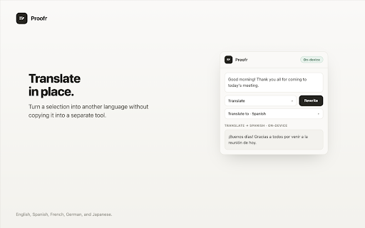 Proofr – Private AI Proofreader & Rewriter :: Private AI that proofreads, rewrites in any tone, and translates. Works on your device, no account needed.
