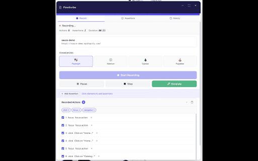 FlowScribe - Playwright & Selenium Recorder :: Record browser clicks and generate Playwright, Selenium, Cypress & Puppeteer end-to-end test scripts. No code required.
